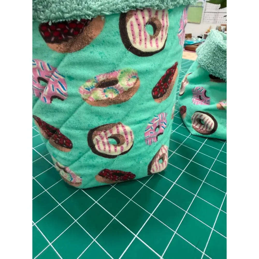 Handmade Donut Vanity Bucket Organizer Terry Lined Quilted 8” Tall Soft Stable